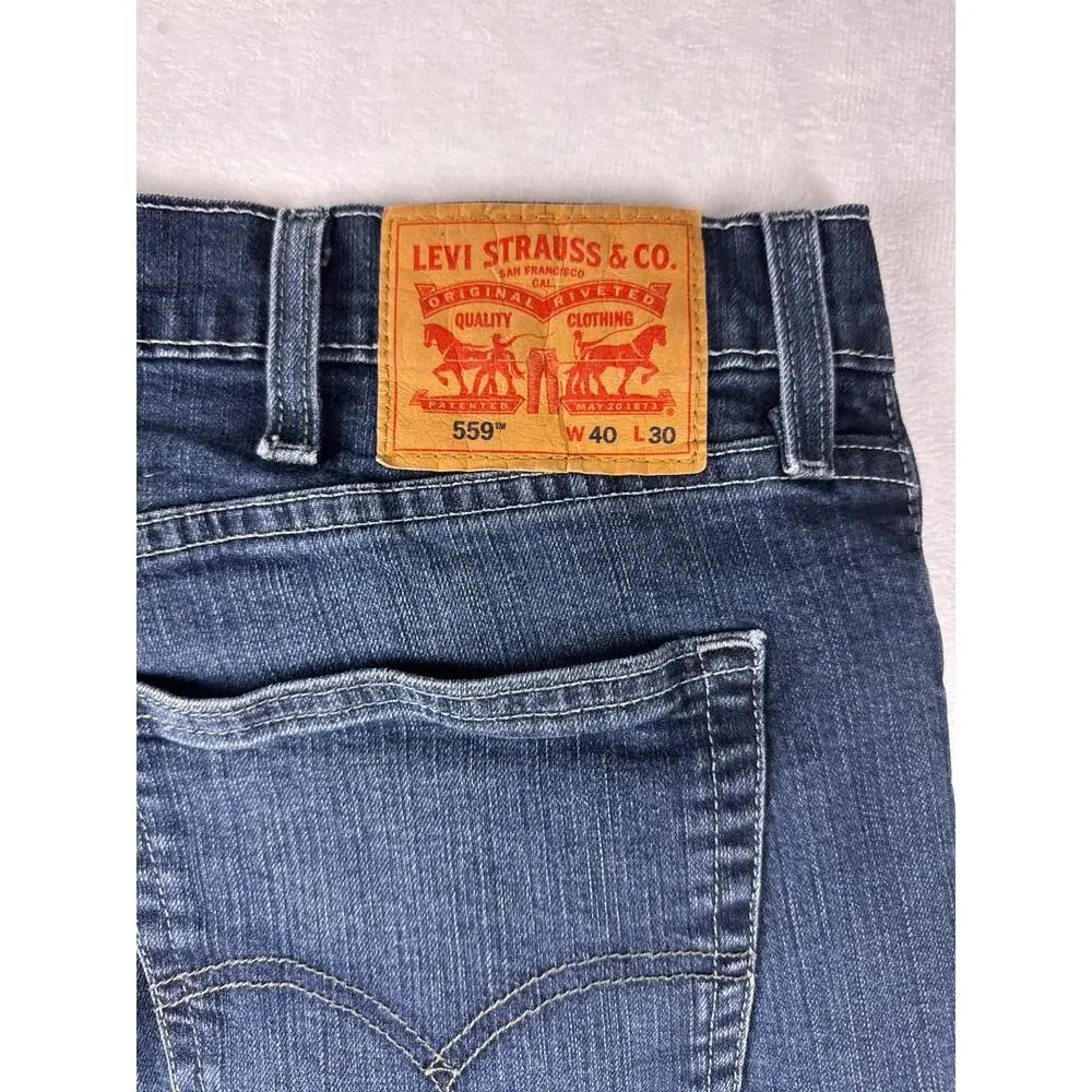 Levi's 559 Relaxed Straight Jeans Mens 40x30 Blue Dark Wash Stretch Denim